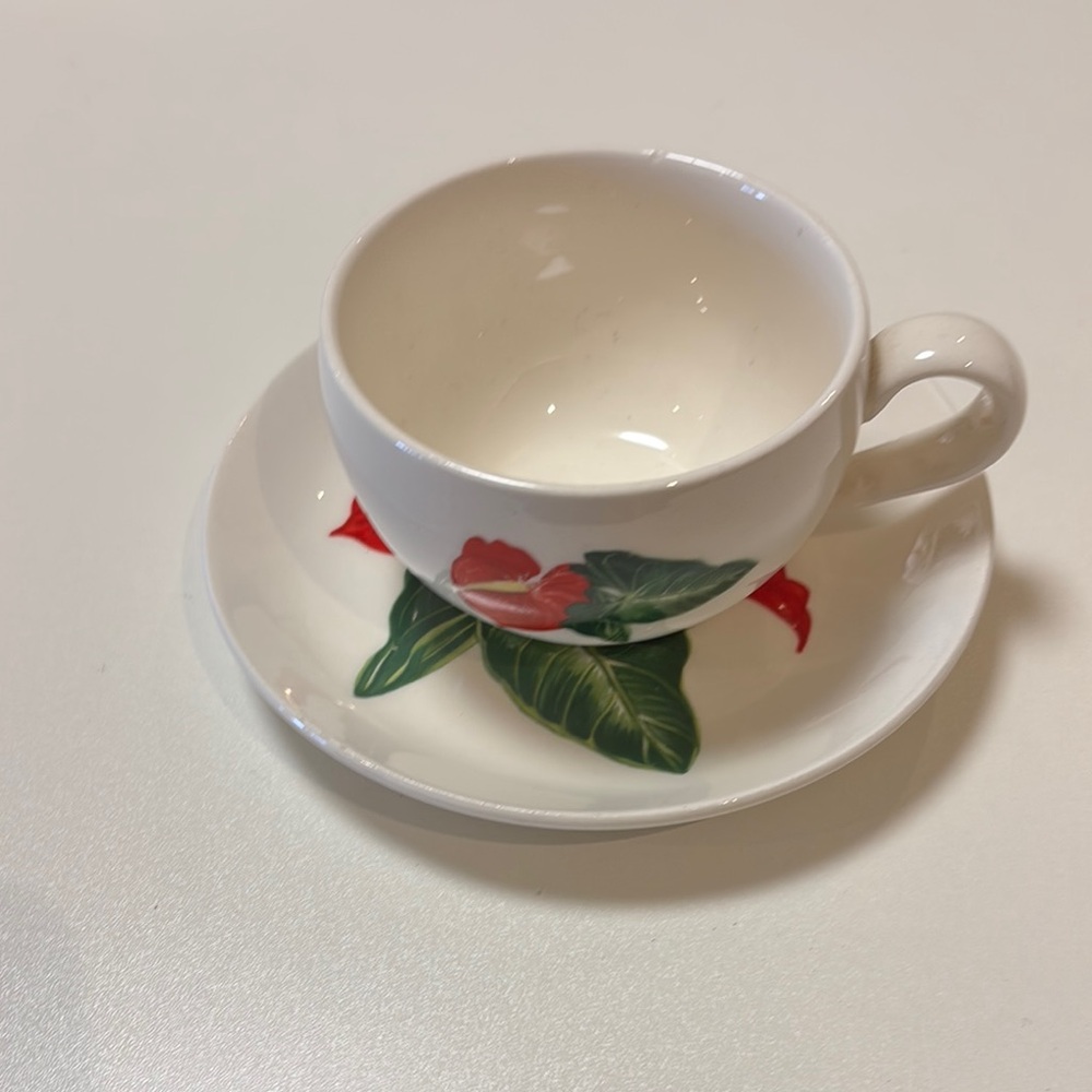 Vintage Santa Anita, red Anthurium cup, and saucer